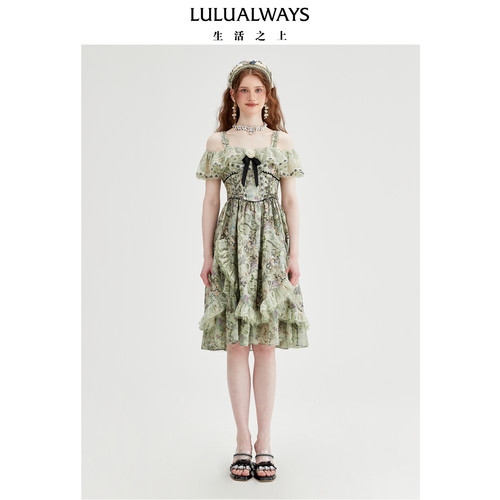 华服系列-窈窕淑女LULUALWAYS法式复古公主露肩连衣裙