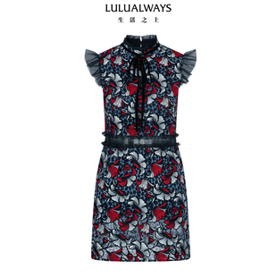 LULUALWAYS【商场同款】冬季新款复古优雅显瘦蕾丝飞飞袖连衣裙