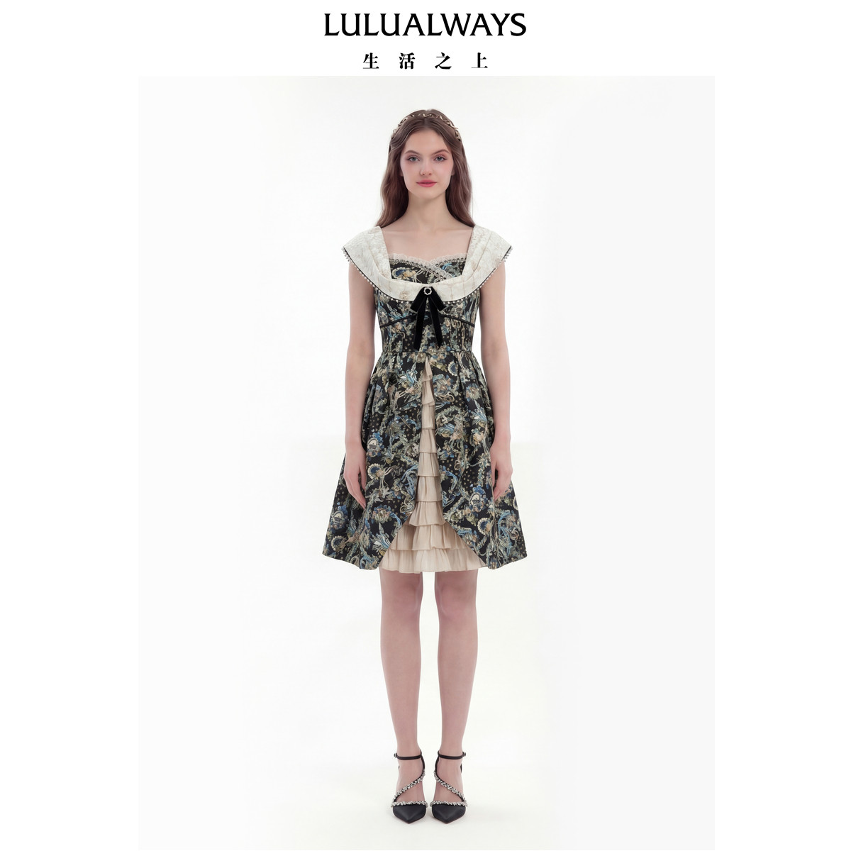 LULUALWAYS【商场同款】26夏季新款公主日记-月光晚宴-提花连衣裙