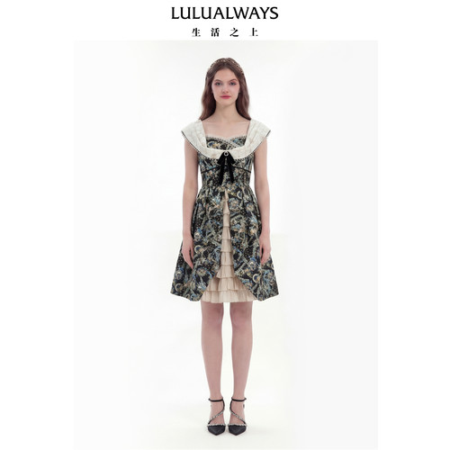 LULUALWAYS【商场同款】26夏季新款公主日记-月光晚宴-提花连衣裙