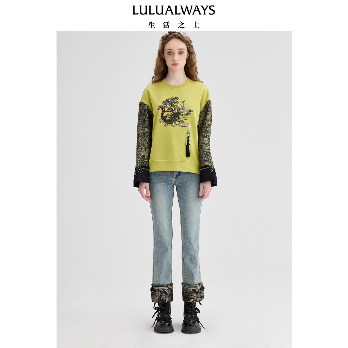 LULUALWAYS【商场同款】秋季新款国风新中式休闲时尚短款卫衣女