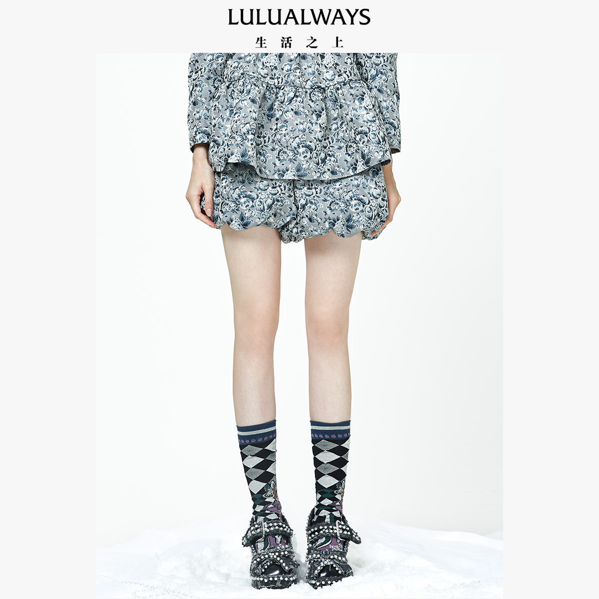 LULUALWAYS法式复古碎花灯笼短裤