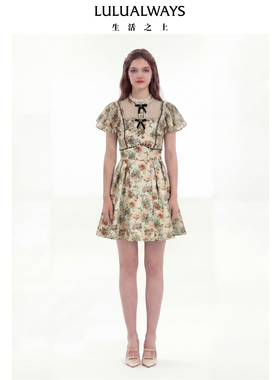 LULUALWAYS我爱露露26夏季新款法式千金公主风短袖提花短连衣裙