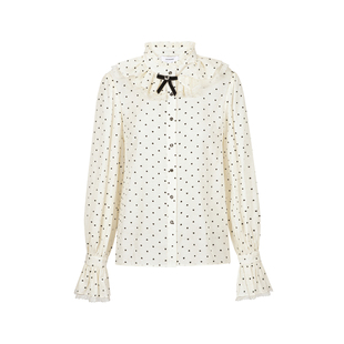 LULUALWAYS25我爱露露秋季新款法式优雅浪漫气质波点荷叶白色衬衫