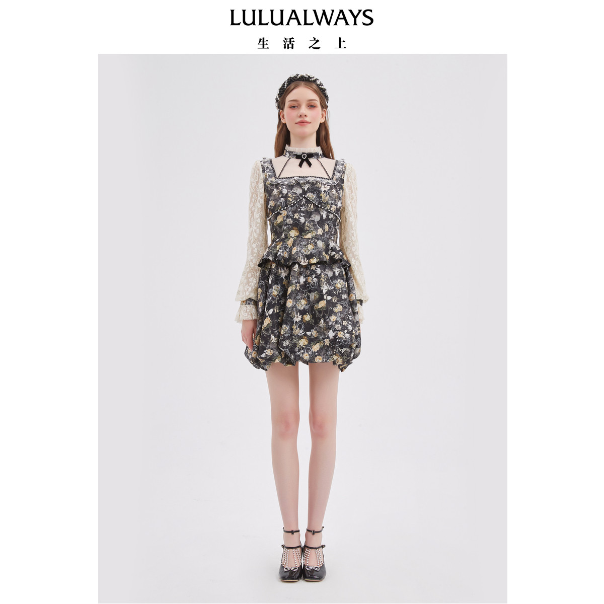LULUALWAYS我爱露露25秋季【玫瑰的故事】复古宫廷短款连衣裙