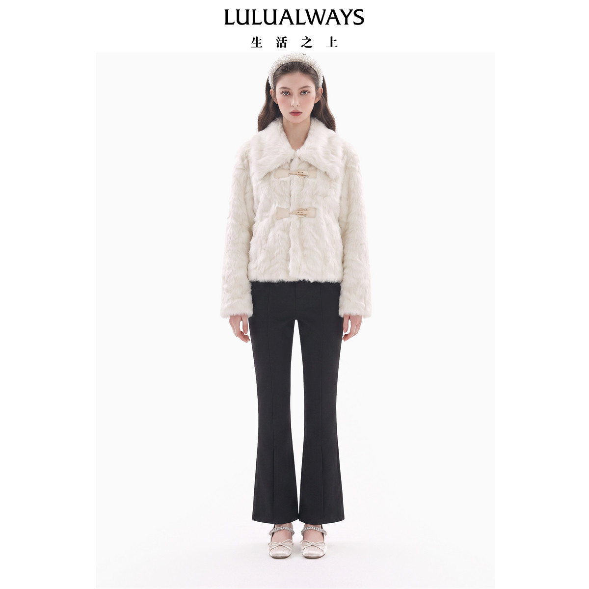 LULUALWAYS我爱露露26冬季新款冬日温柔气质米色环保皮草短外套