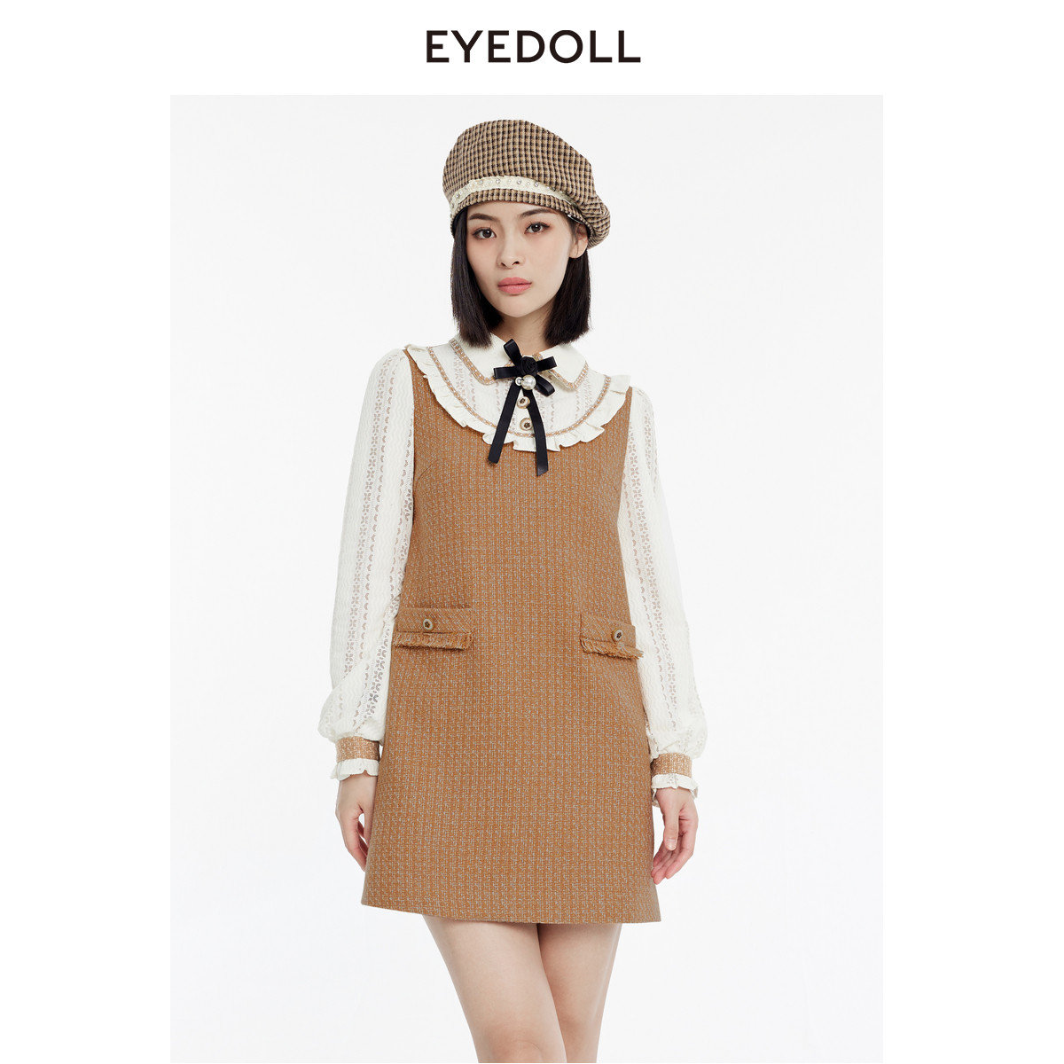 商场同款蕾丝小香风直筒短连衣裙