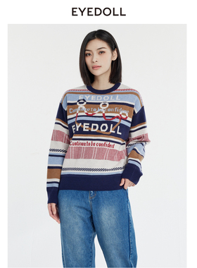 EYEDOLL新款简约时尚休闲提花圆领针织套头衫