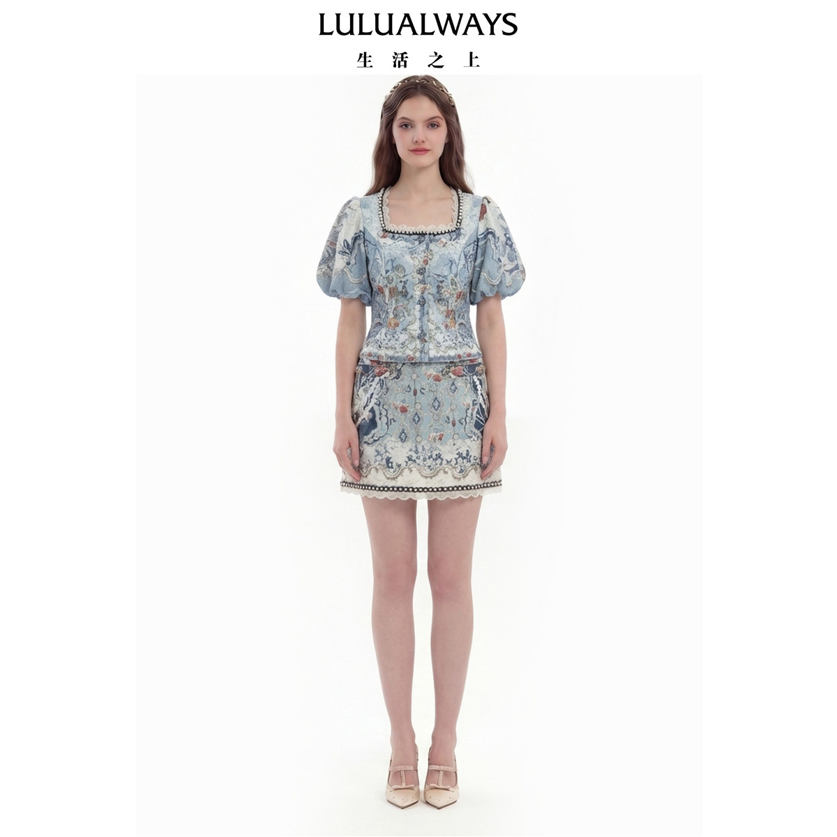 LULUALWAYS【孙乐言明星同款】26夏新【青花瓷之梦】油画上衣外套