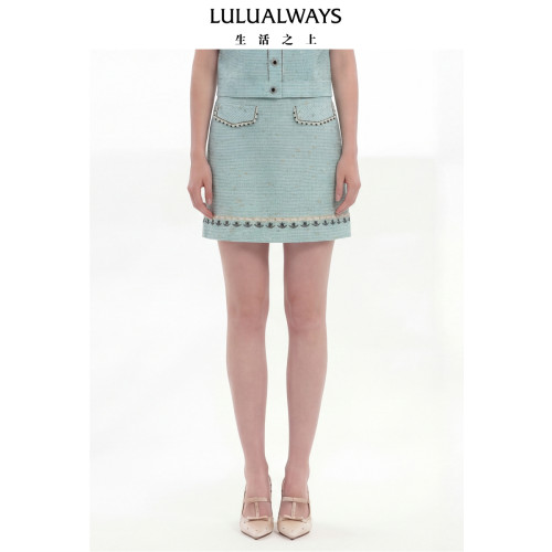 LULUALWAYS【商场同款】26夏季新款法式复古小香风A字短款半身裙