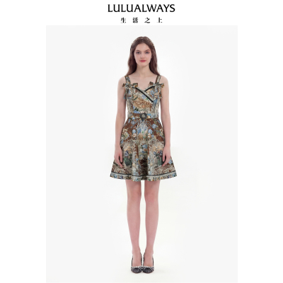 LULUALWAYS【商场同款】26夏季新款复古宫廷风吊带蝴蝶结连衣裙