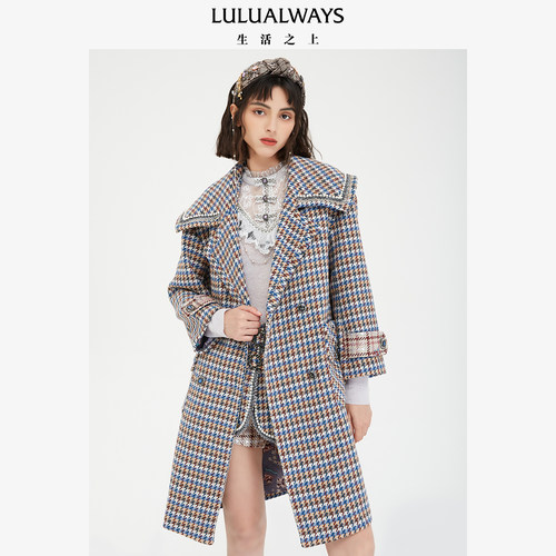 LULUALWAYS千鸟格中长款大衣
