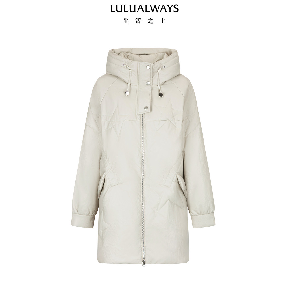 LULUALWAYS【商场同款】25冬季新款时尚通勤保暖米色中长款羽绒服