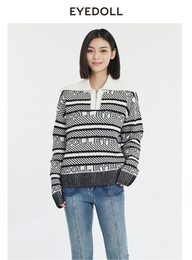 EYEDOLL新款潮流时尚休闲拉链翻领针织套头衫