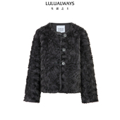 小香风纯色仿皮草圆领毛绒短款 LULUALWAYS我爱露露26春季 新款 外套