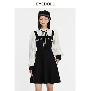 EYEDOLL新款法式优雅公主风假两件短款连衣裙
