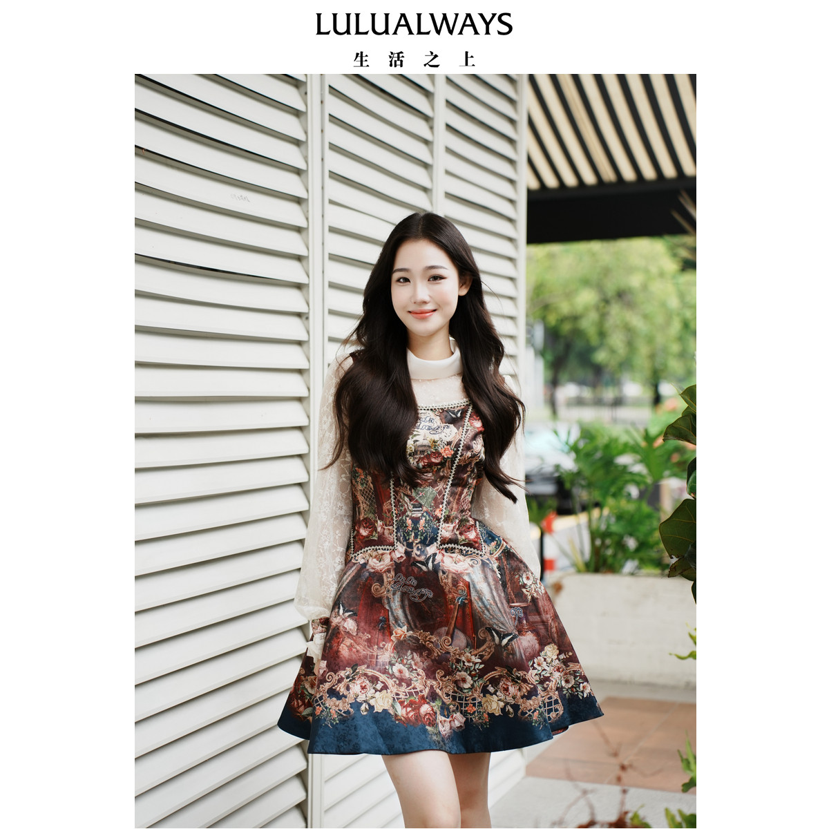 LULUALWAYS【商场同款】26秋季新款复古宫廷洛丽塔蕾丝收腰连衣裙