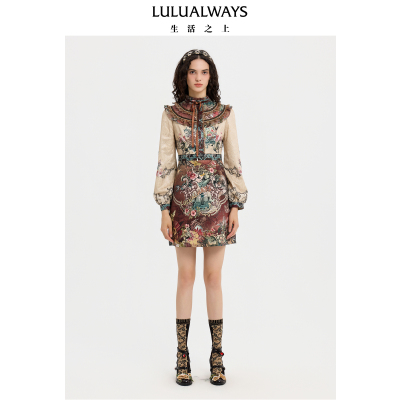 LULUALWAYS【商场同款】25冬季新款法式宫廷艺术泡泡袖短款连衣裙