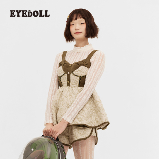 小众复古短款 法式 裙子高腰显瘦吊带提花蝴蝶结连衣裙 秋季 EYEDOLL