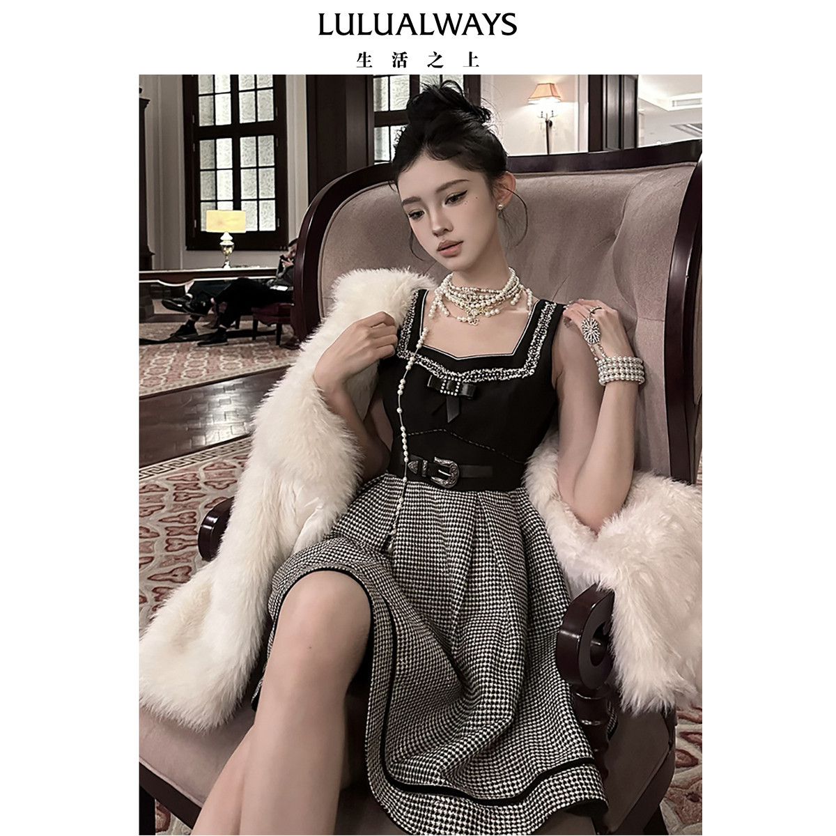 LULUALWAYS我爱露露新款时尚显瘦小香风短款吊带连衣裙