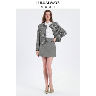 时尚 优雅经典 格子黑白千鸟格短外套 新款 LULUALWAYS我爱露露26春季