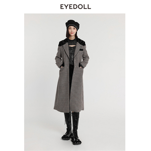 EYEDOLL【商场同款】新款经典通勤收腰长款英伦风毛呢外套