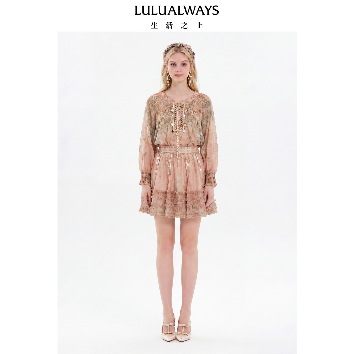 LULUALWAYS【商场同款】26夏季新款波西米亚度假风亮片装饰半身裙