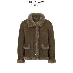 LULUALWAYS我爱露露25冬季 复古休闲氛围感保暖毛绒双色女外套 新款