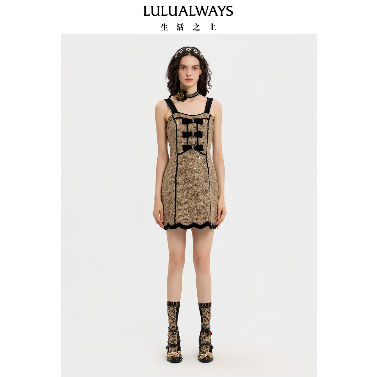 LULUALWAYS【商场同款】25冬季新款优雅气质小香风吊带短款连衣裙