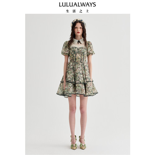 LULUALWAYS【商场同款】复古浪漫优雅翻领层次感连衣裙