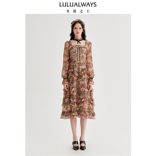 LULUALWAYS【商场同款】优雅气质千金名媛风蛋糕连衣裙