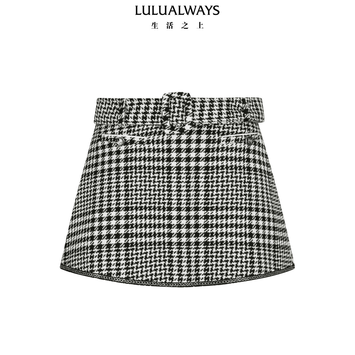 LULUALWAYS我爱露露26春季新款优雅经典时尚格子高腰A字短半身裙