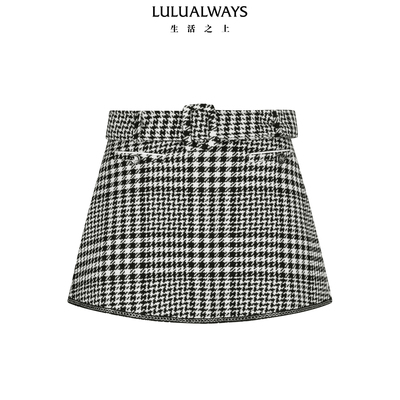 LULUALWAYS我爱露露26春季新款优雅经典时尚格子高腰A字短半身裙