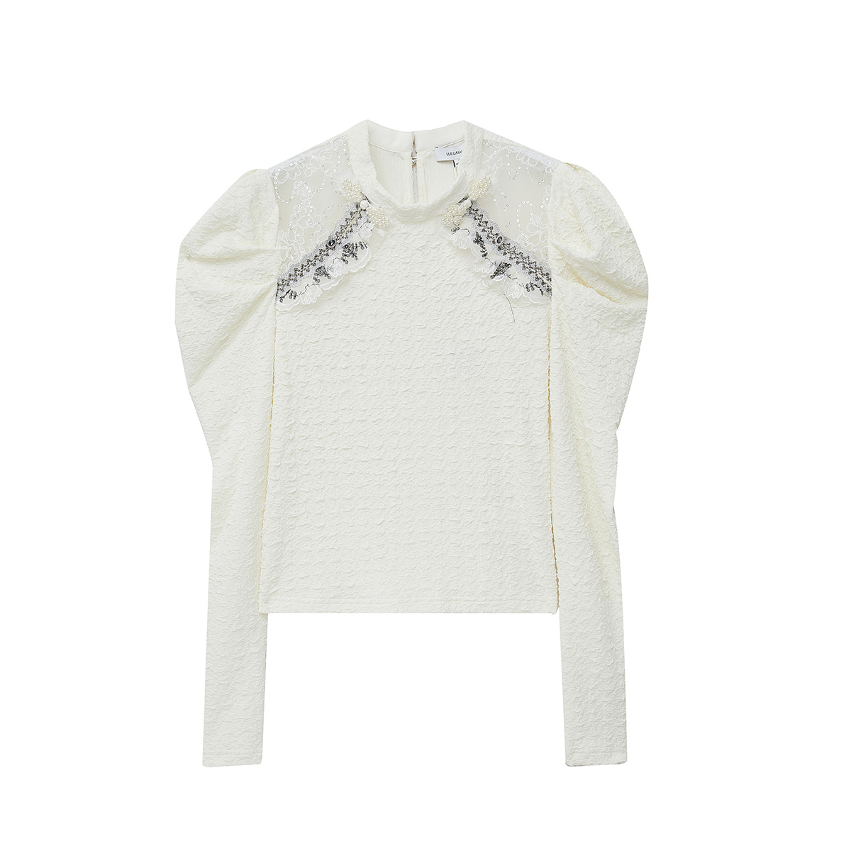 LULUALWAYS羊腿袖蕾丝花边上衣