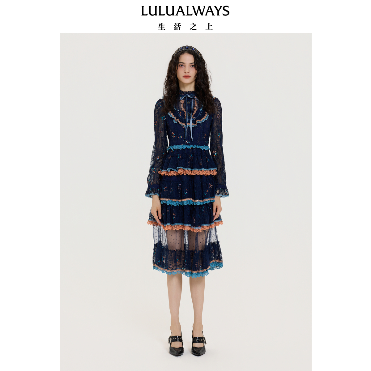 LULUALWAYS【商场同款】25秋季新款浪漫梦幻蛋糕裙长袖刺绣连衣裙
