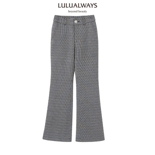 復古氣質高腰寬松千鳥格格子喇叭休閑褲 商場同款 LULUALWAYS