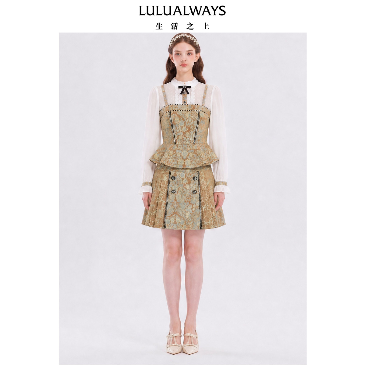 LULUALWAYS我爱露露26秋季新款复古甜美油画风荷叶边碎花上衣图片
