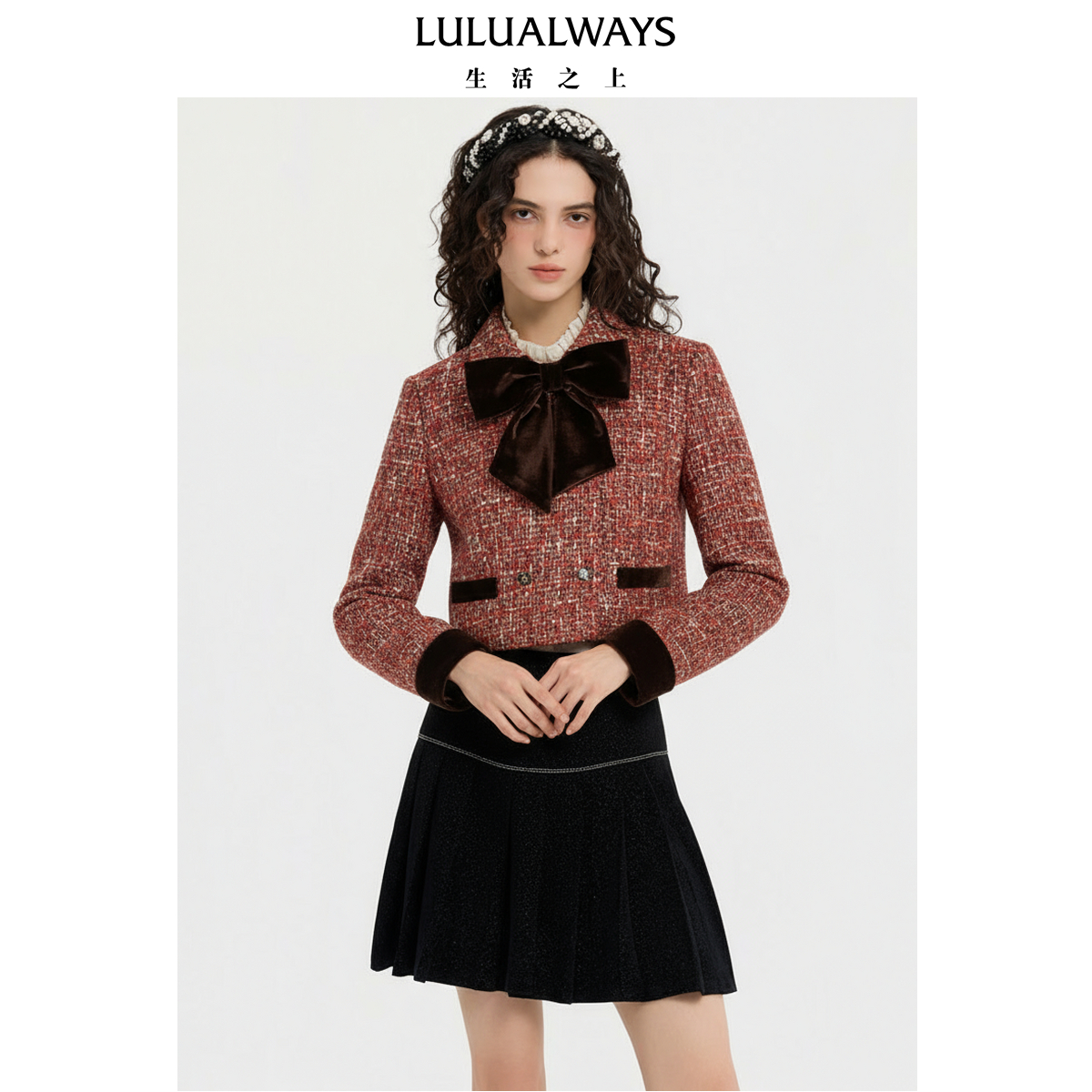 LULUALWAYS我爱露露26春季新款优雅名媛千金风小香风蝴蝶结短外套