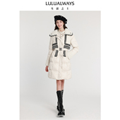 LULUALWAYS我爱露露新款 气质甜美白色翻领中长款 羽绒服