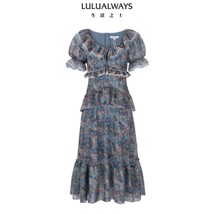 LULUALWAYS我爱露露法式温柔气质收腰显瘦雪纺连衣裙女