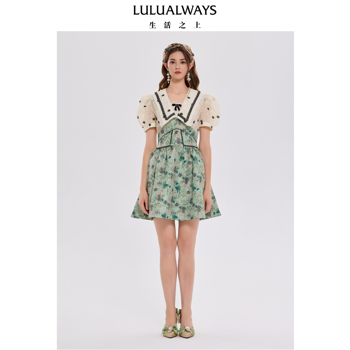 LULUALWAYS我爱露露法式心动甜美清新大翻领显瘦连衣裙,女装/女士精品,连衣裙,淘宝优惠券,粉丝福利购,淘宝优惠卷