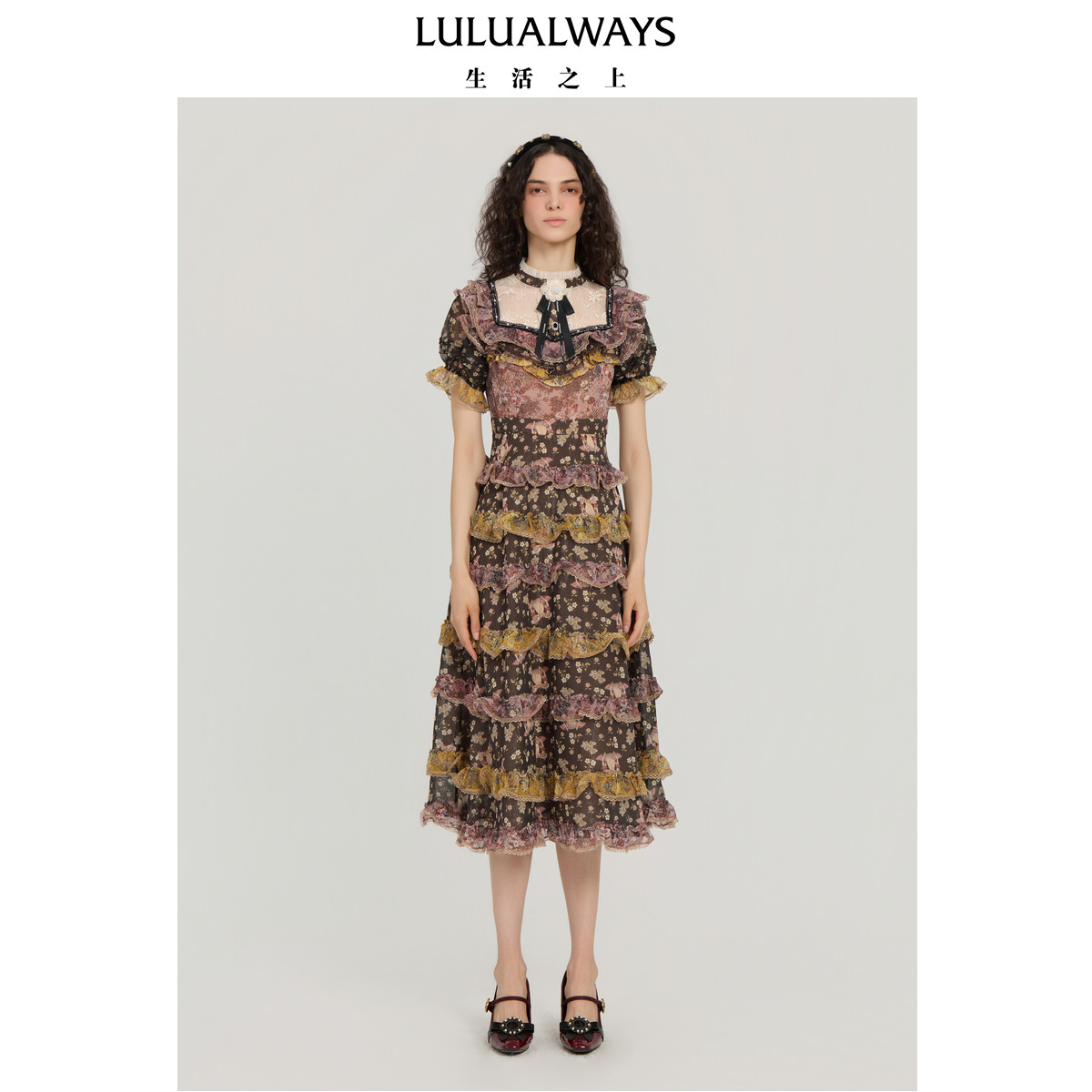 LULUALWAYS【商场同款】秋季新款法式【浪漫梦花】蛋糕裙连衣裙