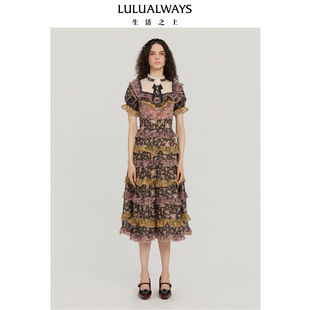 LULUALWAYS【商场同款】秋季新款法式【浪漫梦花】蛋糕裙连衣裙