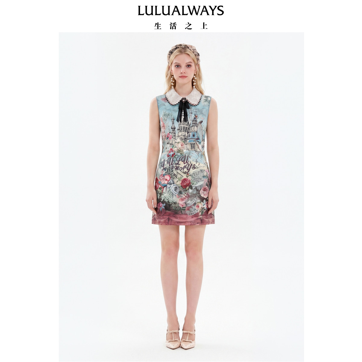 LULUALWAYS【商场同款】26夏季新款法式甜美娃娃领无袖短款连衣裙