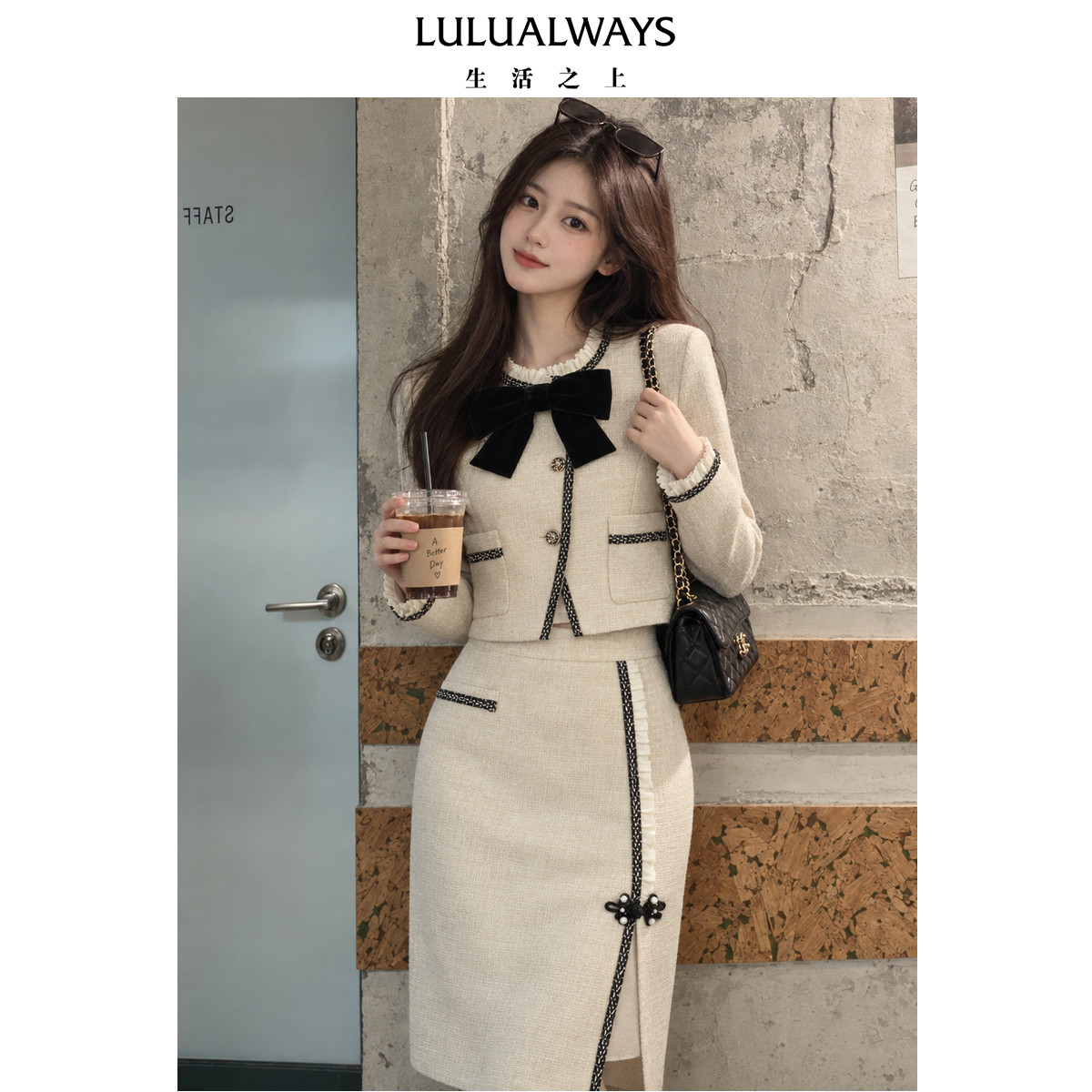 LULUALWAYS我爱露露26春季新款小香风优雅千金气质蝴蝶结短款外套
