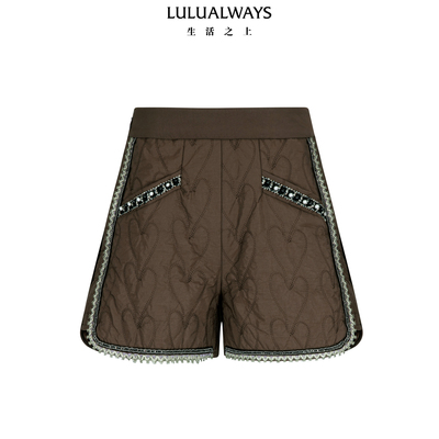 LULUALWAYS【商场同款】25秋季新款时尚保暖装饰咖啡色棉短裤