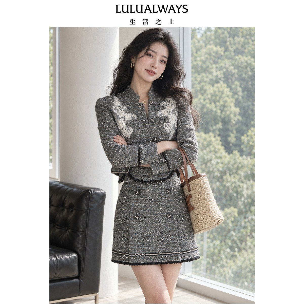 LULUALWAYS【商场同款】25秋季新款浪漫小香风蕾丝花朵刺绣短外套
