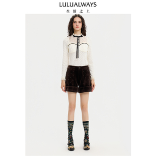 LULUALWAYS【商场同款】25冬季新款法式优雅甜美蕾丝拼接米色上衣