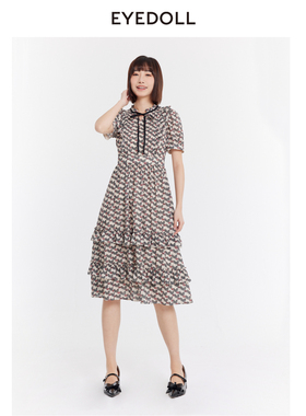 EYEDOLL夏季波嬉优雅浪漫飘逸花边中长款连衣裙