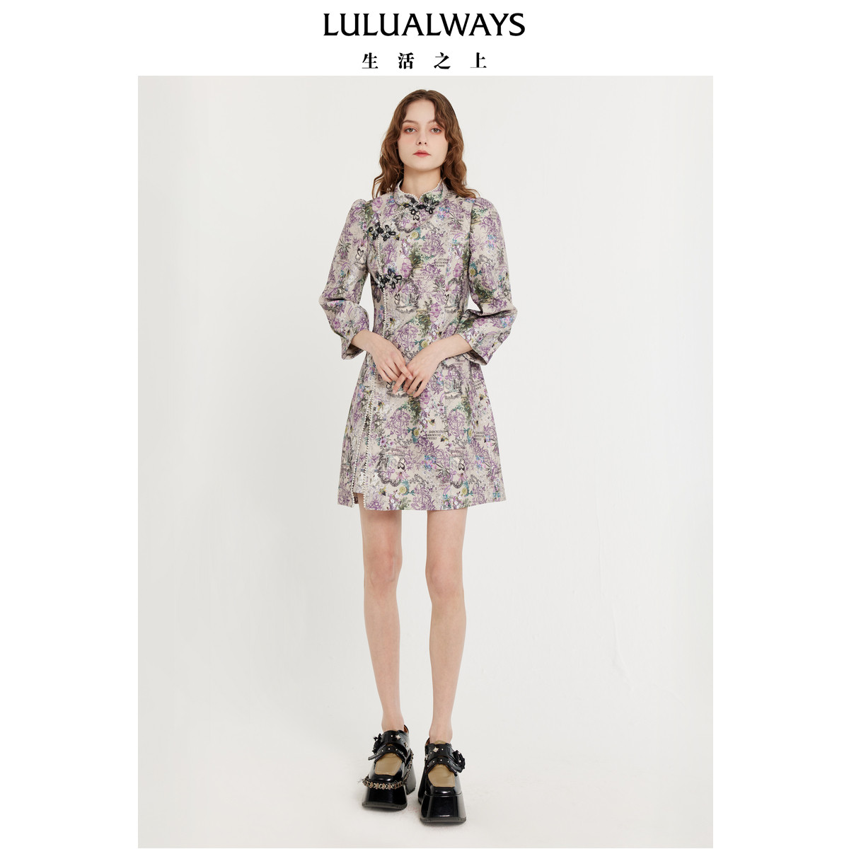 LULUALWAYS我爱露露端庄优雅新中式盘扣改良旗袍连衣裙图片